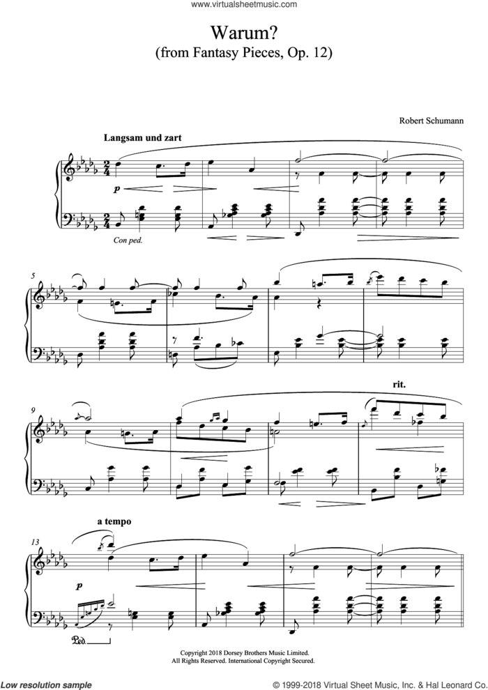 Warum? (From Fantasy Pieces Op. 12) sheet music for piano solo by Robert Schumann, classical score, intermediate skill level