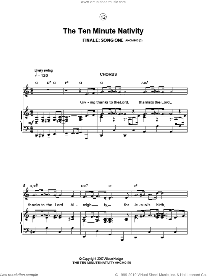 Finale (from The Ten Minute Nativity) sheet music for voice, piano or guitar by Alison Hedger, intermediate skill level