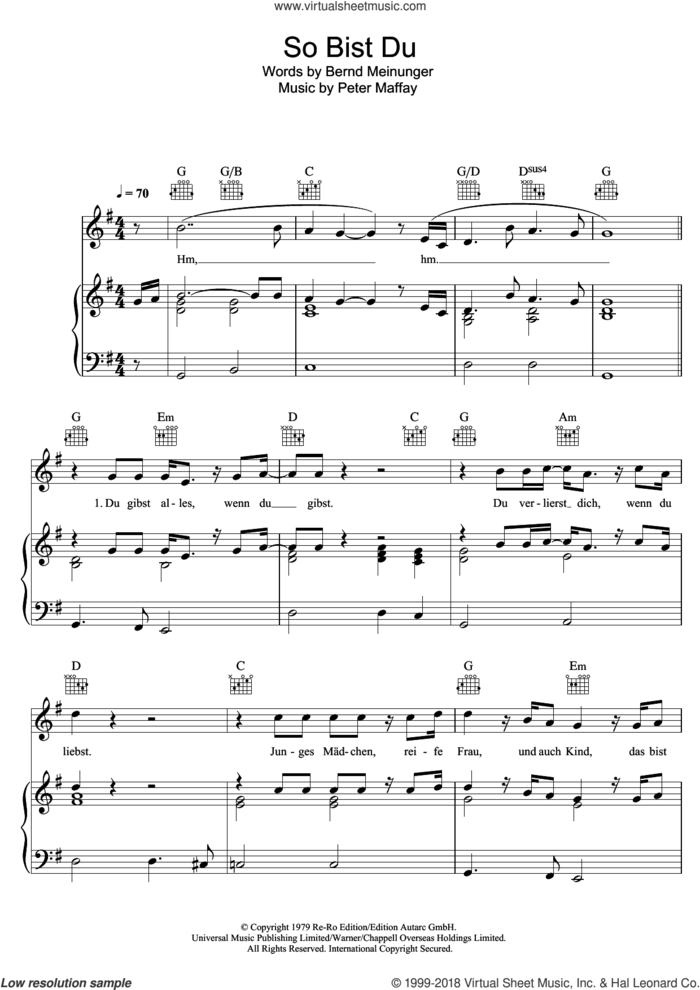 So Bist Du sheet music for voice, piano or guitar by Peter Maffay, intermediate skill level