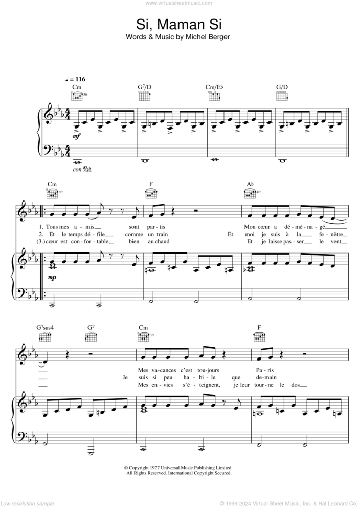 Si, Maman Si sheet music for voice, piano or guitar by France Gall and Michel Berger, intermediate skill level