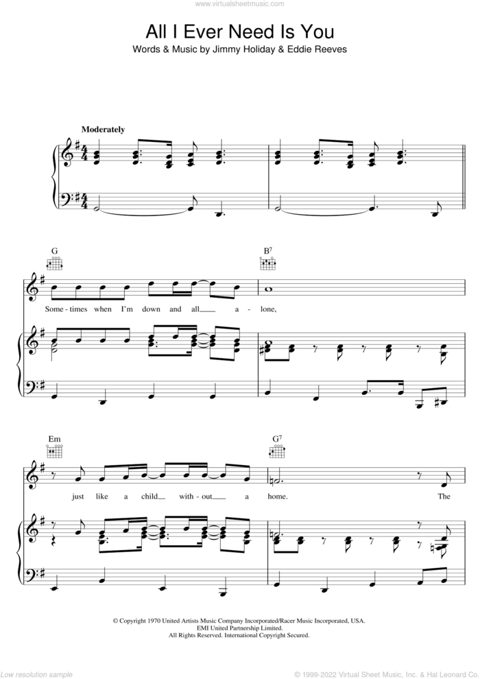 All I Ever Need Is You sheet music for voice, piano or guitar by Sonny & Cher, Eddie Reeves and Jimmy Holiday, intermediate skill level
