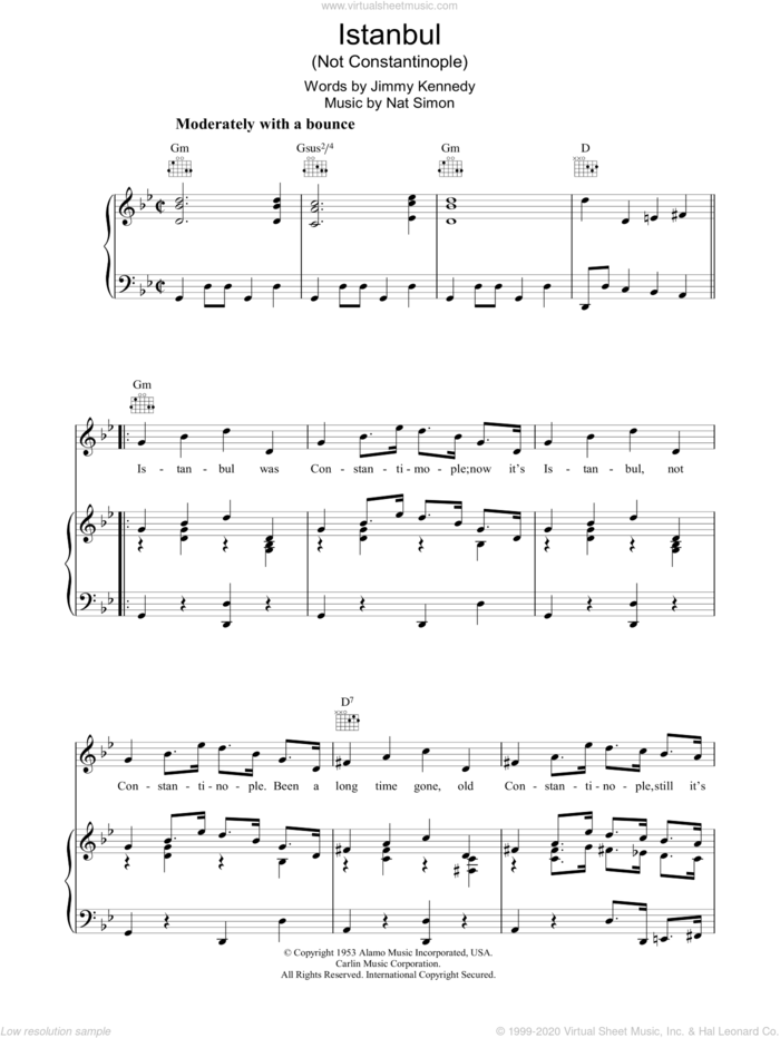 Istanbul (Not Constantinople) sheet music for voice, piano or guitar by They Might Be Giants, Frankie Vaughan, Jimmy Kennedy and Nat Simon, intermediate skill level