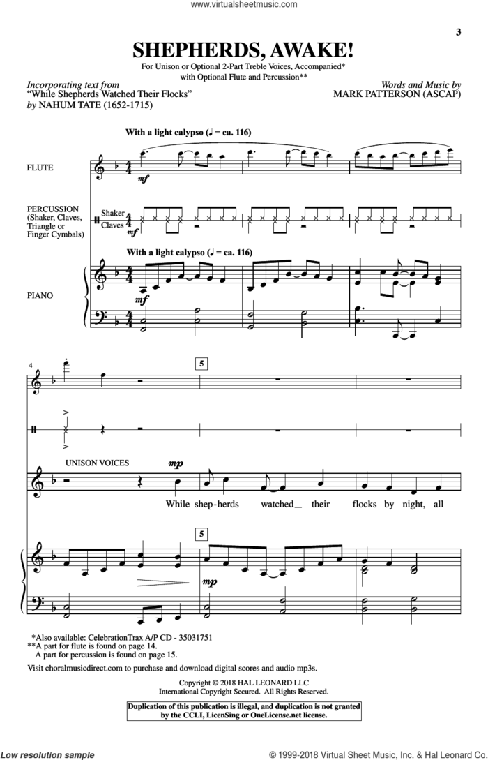 Shepherds. Awake! sheet music for choir by Mark Patterson, intermediate skill level