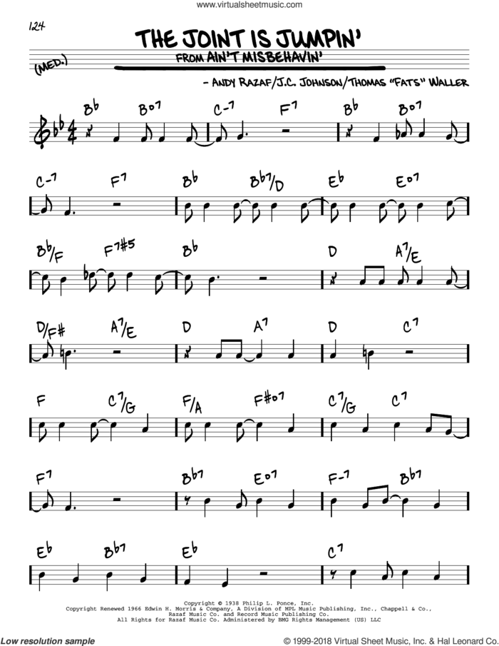 The Joint Is Jumpin' sheet music for voice and other instruments (real book) by J.C. Johnson, Andy Razaf and Thomas Waller, intermediate skill level