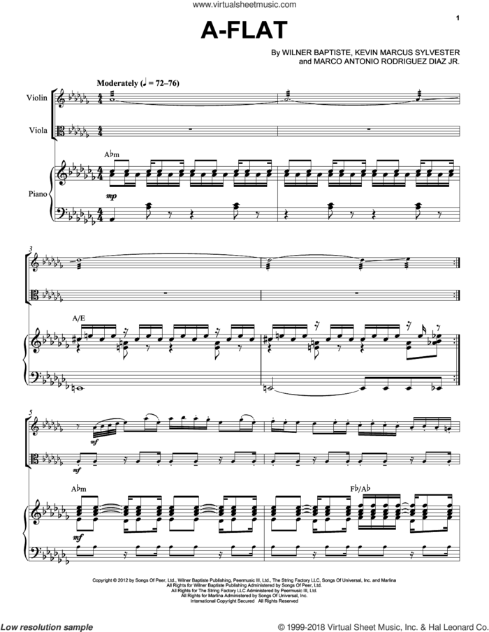 A-Flat sheet music for viola, violin and piano by Black Violin, Kevin Marcus Sylvester, Marco Antonio Rodriguez Diaz and Wilner Baptiste, intermediate skill level