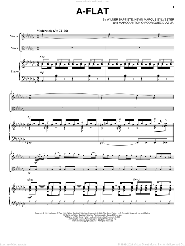 A-Flat sheet music for viola, violin and piano by Black Violin, Kevin Marcus Sylvester, Marco Antonio Rodriguez Diaz and Wilner Baptiste, intermediate skill level