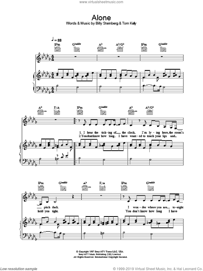 Alone sheet music for voice, piano or guitar by Heart, Billy Steinberg and Tom Kelly, intermediate skill level