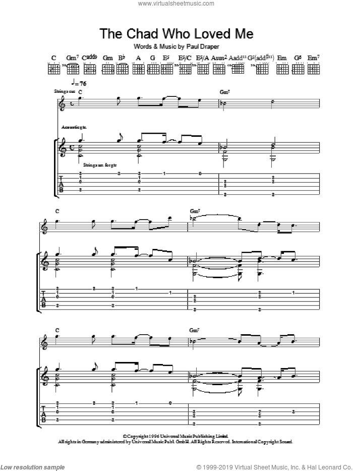 The Chad Who Loved Me sheet music for guitar (tablature) by Mansun and Paul Draper, intermediate skill level