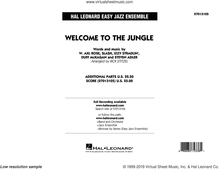 Welcome to the Jungle (COMPLETE) sheet music for jazz band by Rick Stitzel, Axl Rose, Duff McKagan, Slash and Steven Adler, intermediate skill level