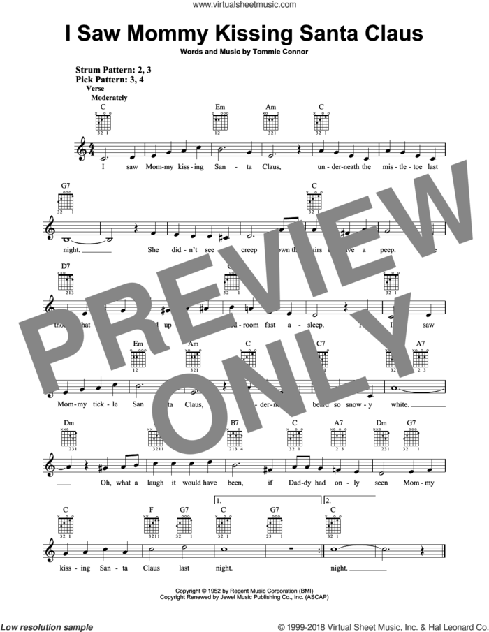 I Saw Mommy Kissing Santa Claus sheet music for guitar solo (chords) by Tommie Connor, easy guitar (chords)