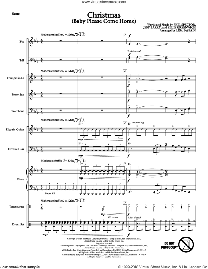 Christmas (Baby, Please Come Home) (COMPLETE) sheet music for orchestra/band by Mariah Carey, Ellie Greenwich, Jeff Barry, L Despain and Phil Spector, intermediate skill level