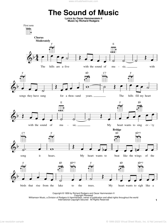 The Sound Of Music sheet music for ukulele by Rodgers & Hammerstein, Oscar II Hammerstein and Richard Rodgers, intermediate skill level
