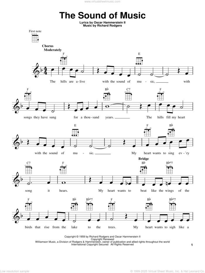 The Sound Of Music sheet music for ukulele by Rodgers & Hammerstein, Oscar II Hammerstein and Richard Rodgers, intermediate skill level