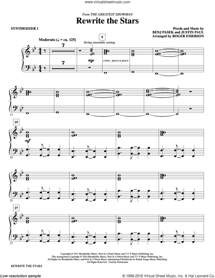 Rewrite The Stars (arr. Roger Emerson) (complete set of parts) sheet music for orchestra/band by Roger Emerson, Pasek & Paul, Benj Pasek, Justin Paul and Zac Efron & Zendaya, intermediate skill level