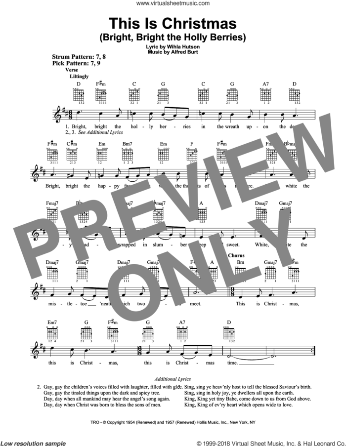 This Is Christmas (Bright, Bright The Holly Berries) sheet music for guitar solo (chords) by Wihla Hutson and Alfred Burt, easy guitar (chords)