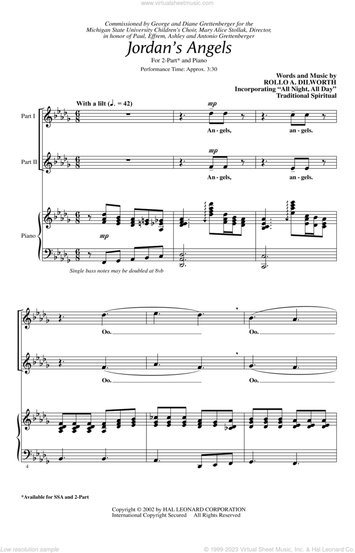 Jordan's Angels sheet music for choir (2-Part) by Rollo Dilworth, intermediate duet