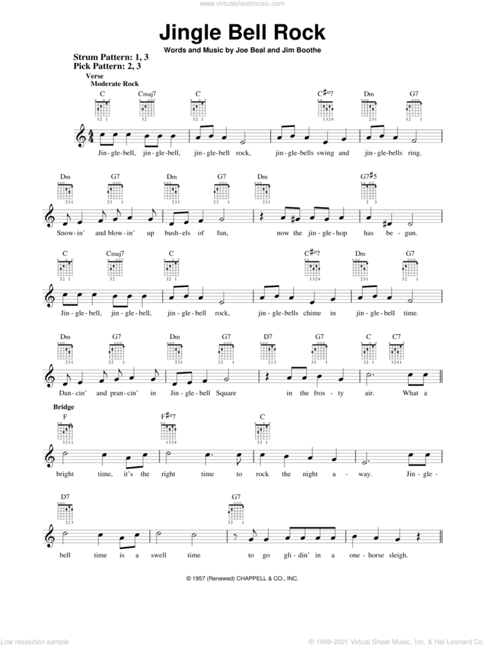 Jingle Bell Rock sheet music for guitar solo (chords) by Joe Beal, Bobby Helms and Jim Boothe, easy guitar (chords)