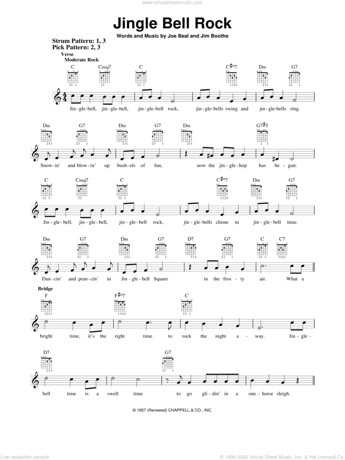 Jingle Bell Rock sheet music for guitar solo (chords) by Joe Beal, Bobby Helms and Jim Boothe, easy guitar (chords)