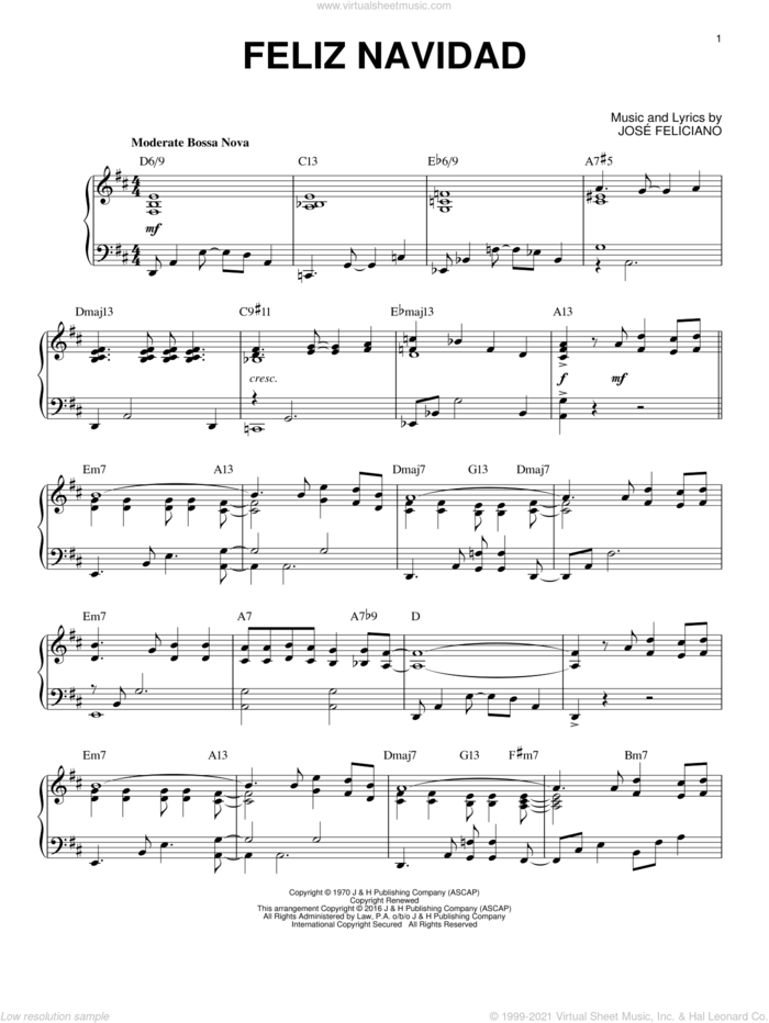 Feliz Navidad [Jazz version] (arr. Brent Edstrom) sheet music for piano solo by Jose Feliciano, Brent Edstrom and Clay Walker, intermediate skill level