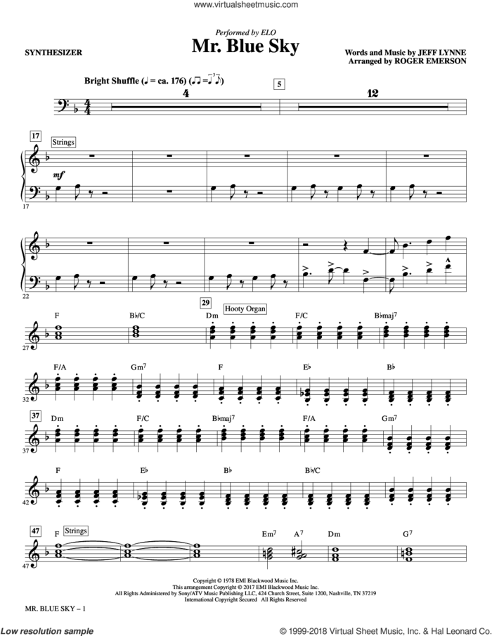 Mr. Blue Sky (complete set of parts) sheet music for orchestra/band by Roger Emerson, Electric Light Orchestra and Jeff Lynne, intermediate skill level