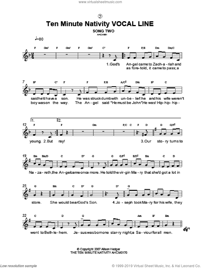 Song Two (from The Ten Minute Nativity) sheet music for voice and other instruments (fake book) by Alison Hedger, intermediate skill level