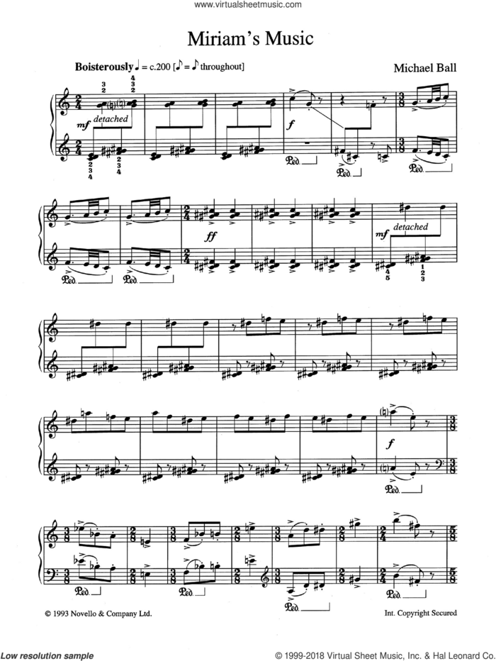 Miriam's Music sheet music for piano solo by Michael Ball, classical score, intermediate skill level