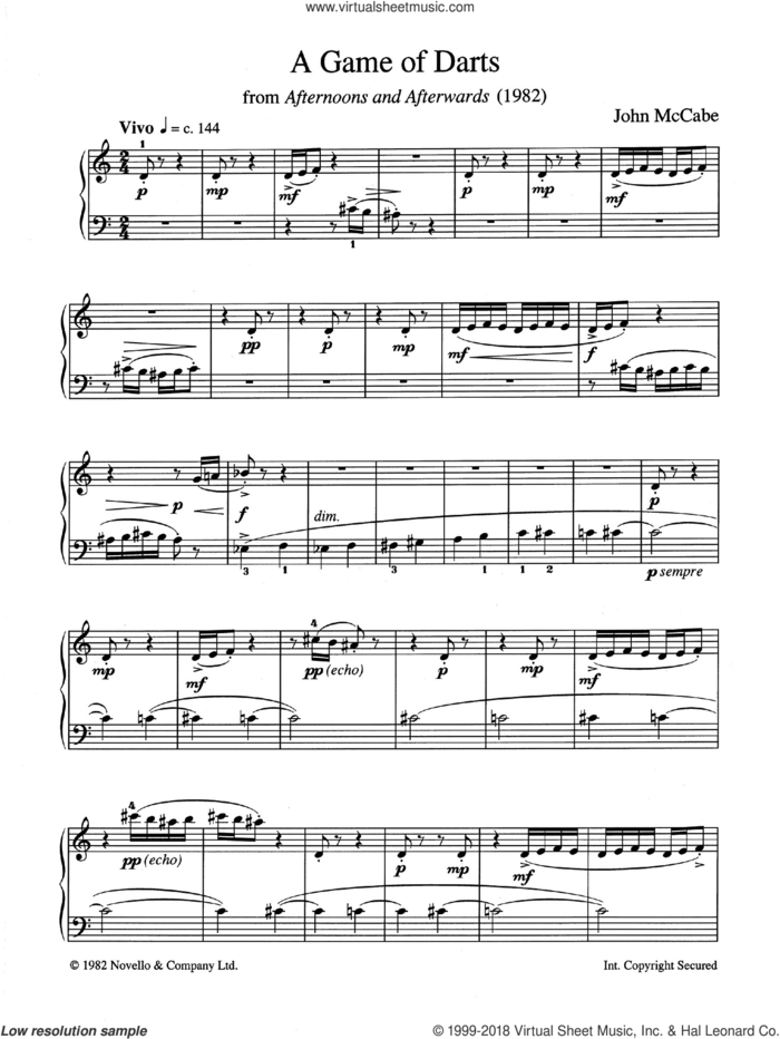 A Game Of Darts (from Afternoons and Afterwards) sheet music for piano solo by John McCabe, classical score, intermediate skill level