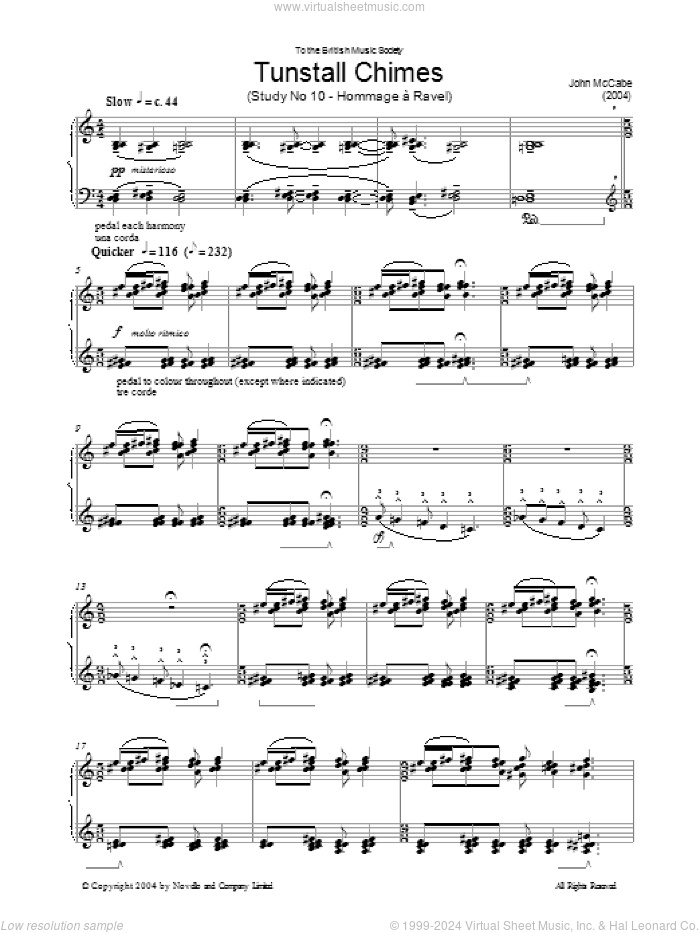 Tunstall Chimes, Study No. 10 - Hommage A Ravel sheet music for piano solo by John McCabe, classical score, intermediate skill level