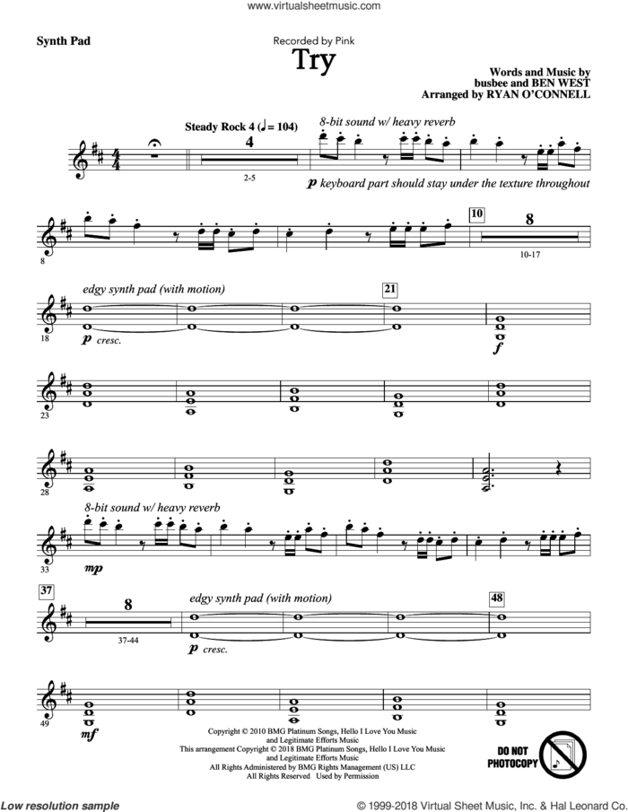 Try (complete set of parts) sheet music for orchestra/band by Ryan O'Connell, Ben West, busbee and Miscellaneous, intermediate skill level