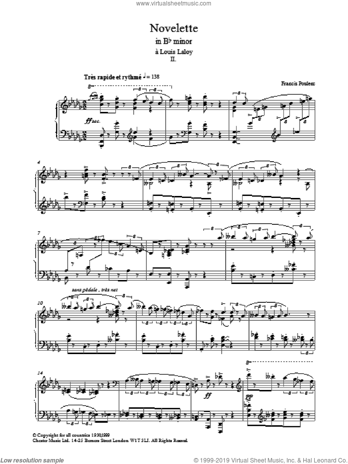Novelette In Bb Minor, II sheet music for piano solo by Francis Poulenc, classical score, intermediate skill level