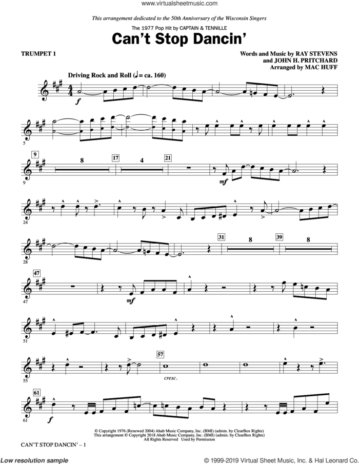 Can't Stop Dancin' (complete set of parts) sheet music for orchestra/band by Mac Huff, Captain & Tennille, John H. Pritchard and Ray Stevens, intermediate skill level