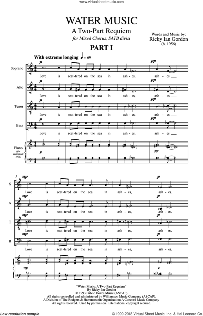 Water Music sheet music for choir (SATB: soprano, alto, tenor, bass) by Ricky Ian Gordon, intermediate skill level