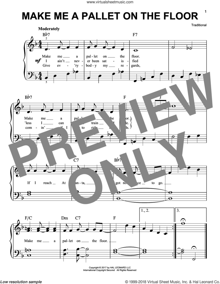 Make Me A Pallet On The Floor sheet music for piano solo, beginner skill level