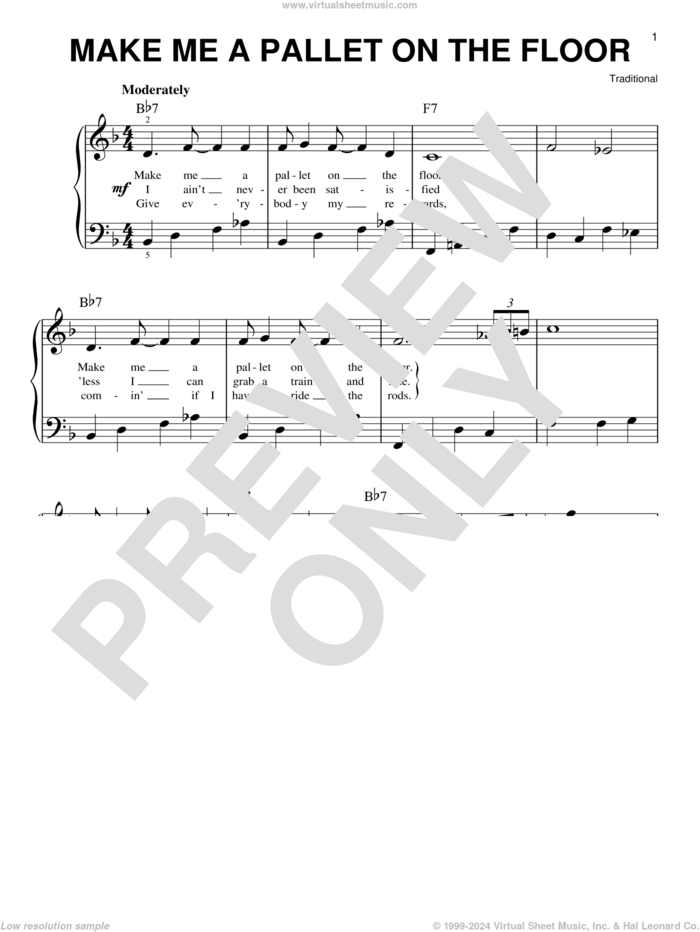 Make Me A Pallet On The Floor sheet music for piano solo, beginner skill level