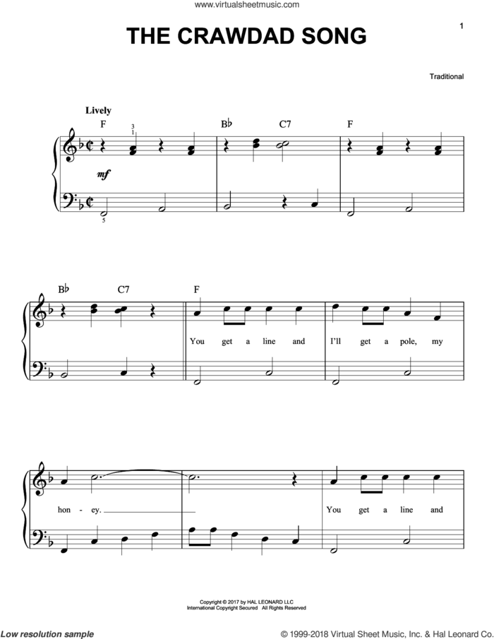 The Crawdad Song sheet music for piano solo, beginner skill level