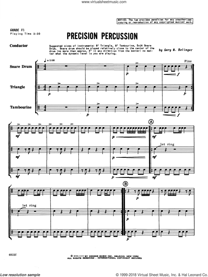 Precision Percussion (COMPLETE) sheet music for percussions by Gary M. Bolinger, intermediate skill level