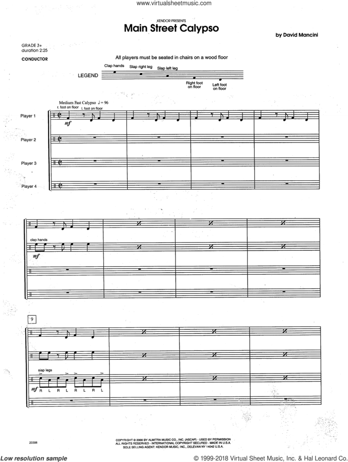 Main Street Calypso (COMPLETE) sheet music for percussions by Dave Mancini, intermediate skill level