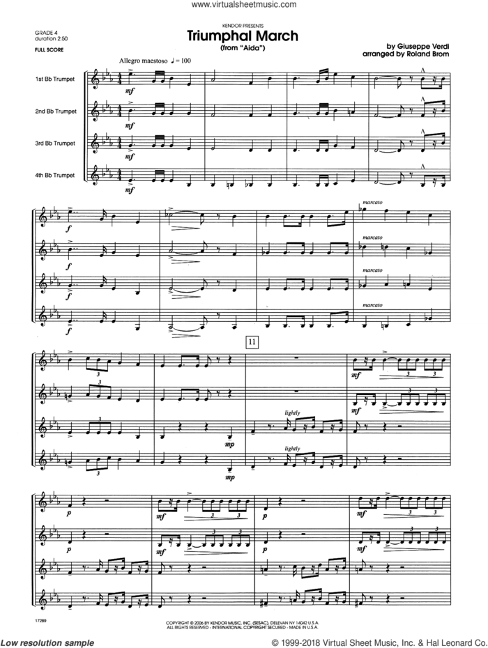 Triumphal March (from Aida) (COMPLETE) sheet music for trumpet quartet by Giuseppe Verdi and Roland Brom, intermediate skill level