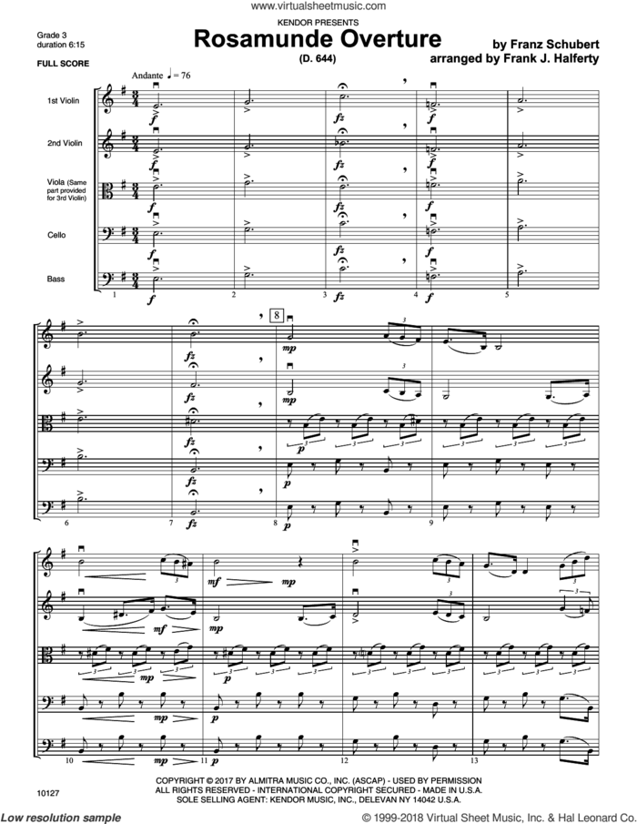 Rosamunde Overture (D. 644) (COMPLETE) sheet music for orchestra by Franz Schubert and Frank J. Halferty, classical score, intermediate skill level
