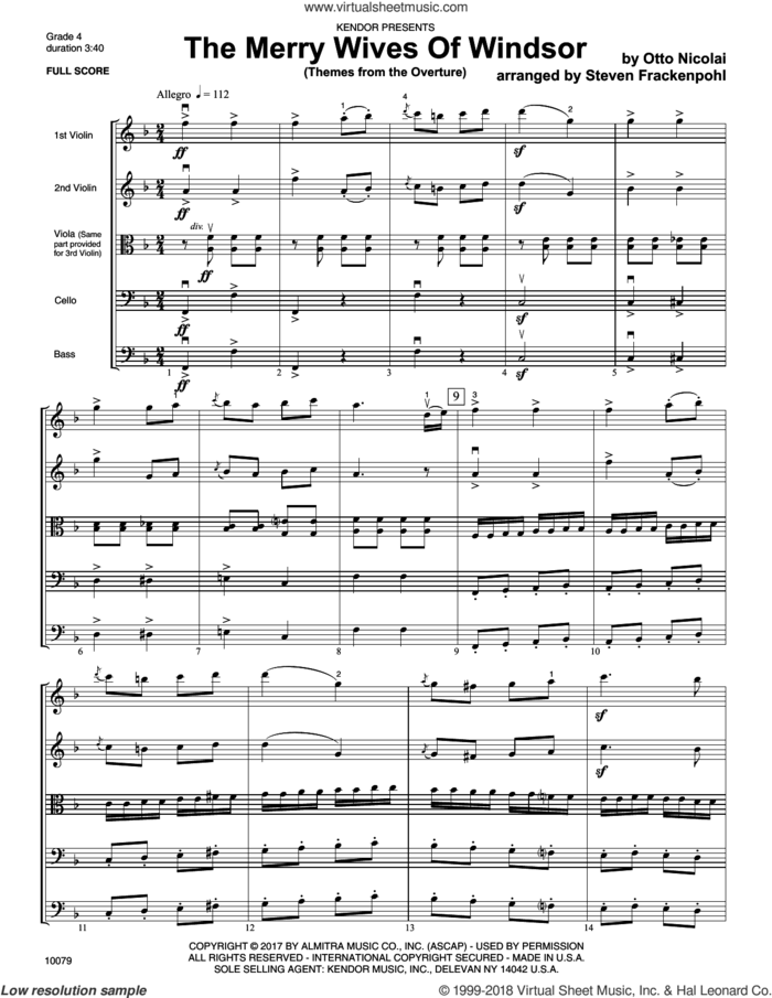 The Merry Wives Of Windsor (Themes From The Overture) (COMPLETE) sheet music for orchestra by Steve Frackenpohl and Otto Nicolai, intermediate skill level