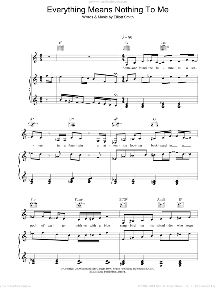 Everything Means Nothing To Me sheet music for voice, piano or guitar by Elliott Smith, intermediate skill level