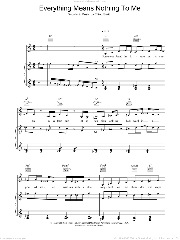 Everything Means Nothing To Me sheet music for voice, piano or guitar by Elliott Smith, intermediate skill level