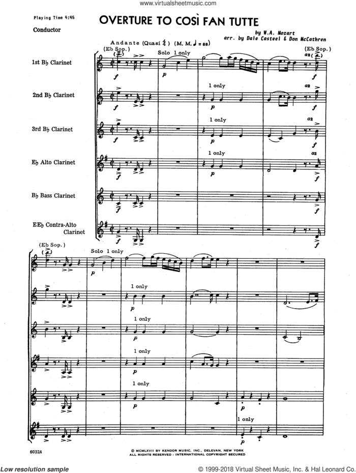 Overture to Cosi Fan Tutte (COMPLETE) sheet music for wind ensemble by Wolfgang Amadeus Mozart and Dale Casteel, classical score, intermediate skill level