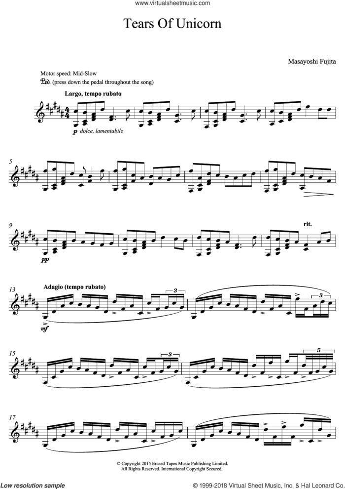Tears Of Unicorn sheet music for percussions by Masayoshi Fujita, classical score, intermediate skill level