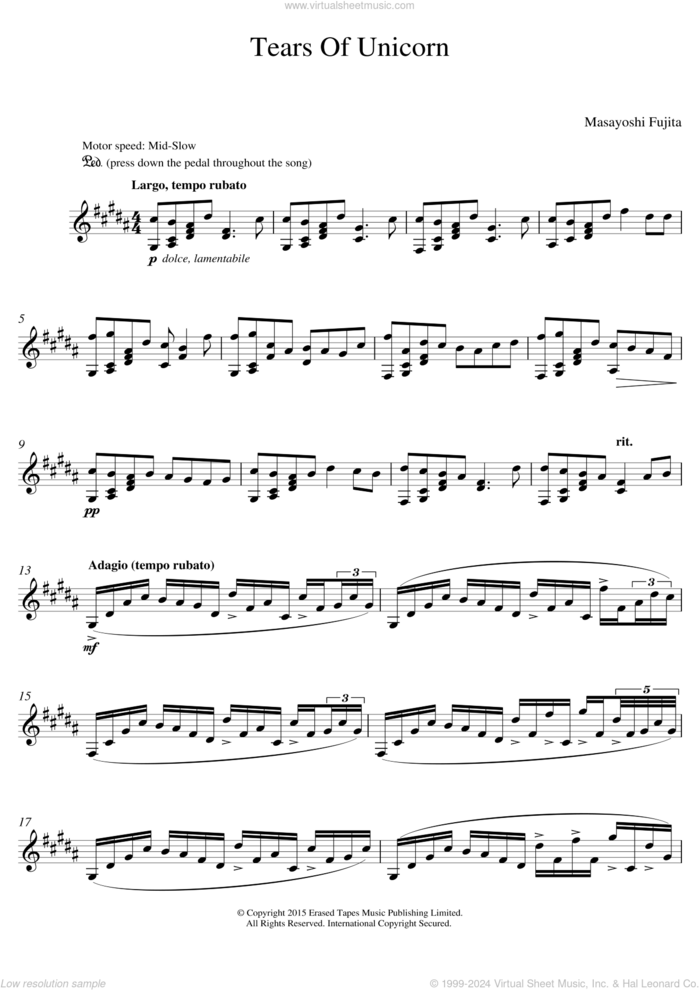 Tears Of Unicorn sheet music for percussions by Masayoshi Fujita, classical score, intermediate skill level