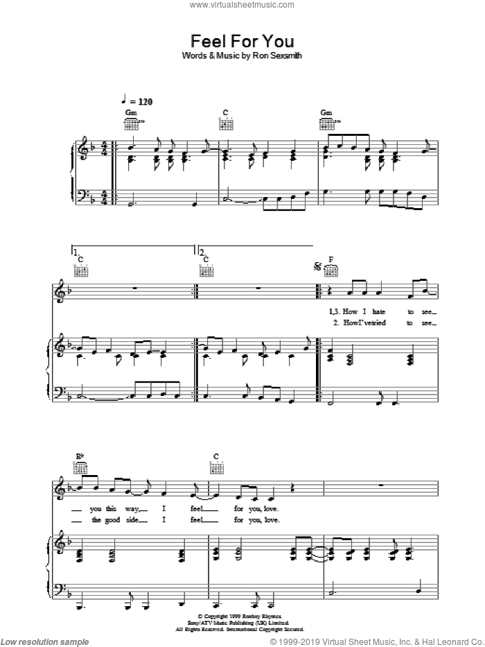 Feel For You sheet music for voice, piano or guitar by Ron Sexsmith, intermediate skill level