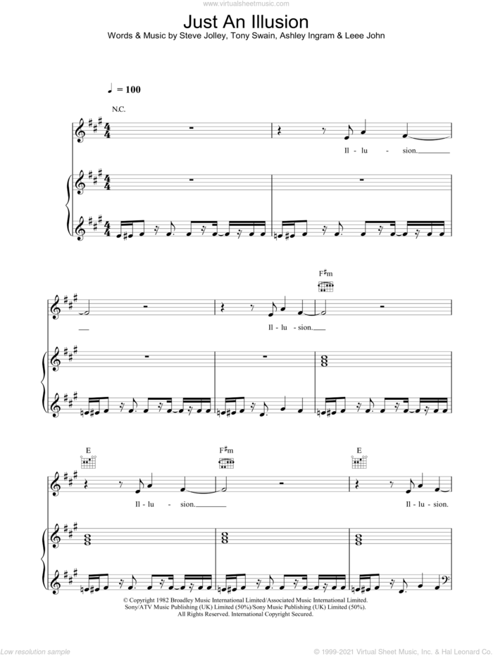 Just An Illusion sheet music for voice, piano or guitar by Imagination, Ashley Ingram, Leee John, Steve Jolley and Tony Swain, intermediate skill level