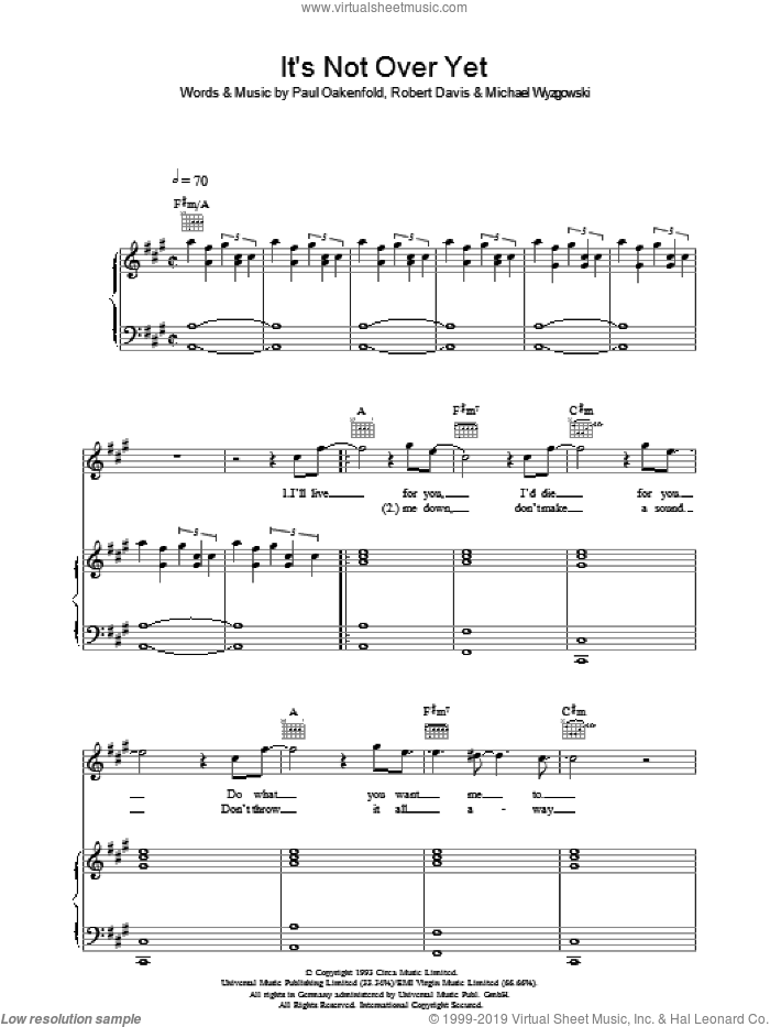It's Not Over Yet sheet music for voice, piano or guitar by Klaxons, Michael Wyzgowski, Paul Oakenfold and Robert Davis, intermediate skill level