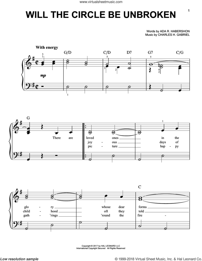 Will The Circle Be Unbroken sheet music for piano solo by Charles H. Gabriel and Ada R. Habershon, beginner skill level