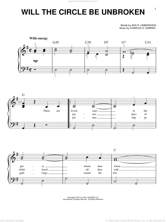 Will The Circle Be Unbroken sheet music for piano solo by Charles H. Gabriel and Ada R. Habershon, beginner skill level